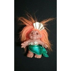 Vintage 1986 DAM Norfin Troll Mermaid Doll Orange Hair 5"